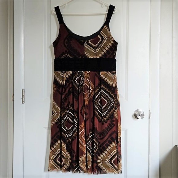 Sleeveless Patterned Dress R & M Richards Cool Size 14 Black Band & Straps T11 - Picture 4 of 7